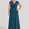 Delphine Twist Waist Glitter Knit Teal Gown by Dressology mother of the bride dress on model