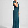 Delphine teal glitter knit gown side view showing the twist waist and plain skirt