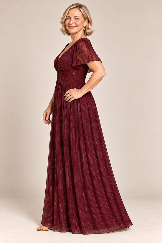 Verity Burgundy gown by Dressology, regular side