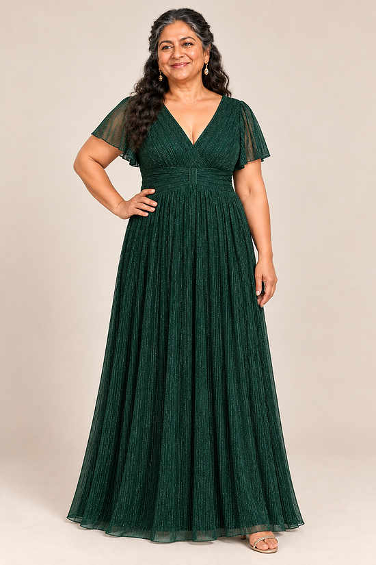 Verity Dark Green gown by Dressology, plus front