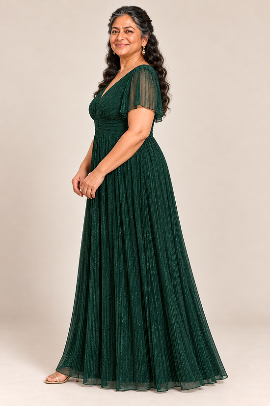 Verity Dark Green gown by Dressology, plus side