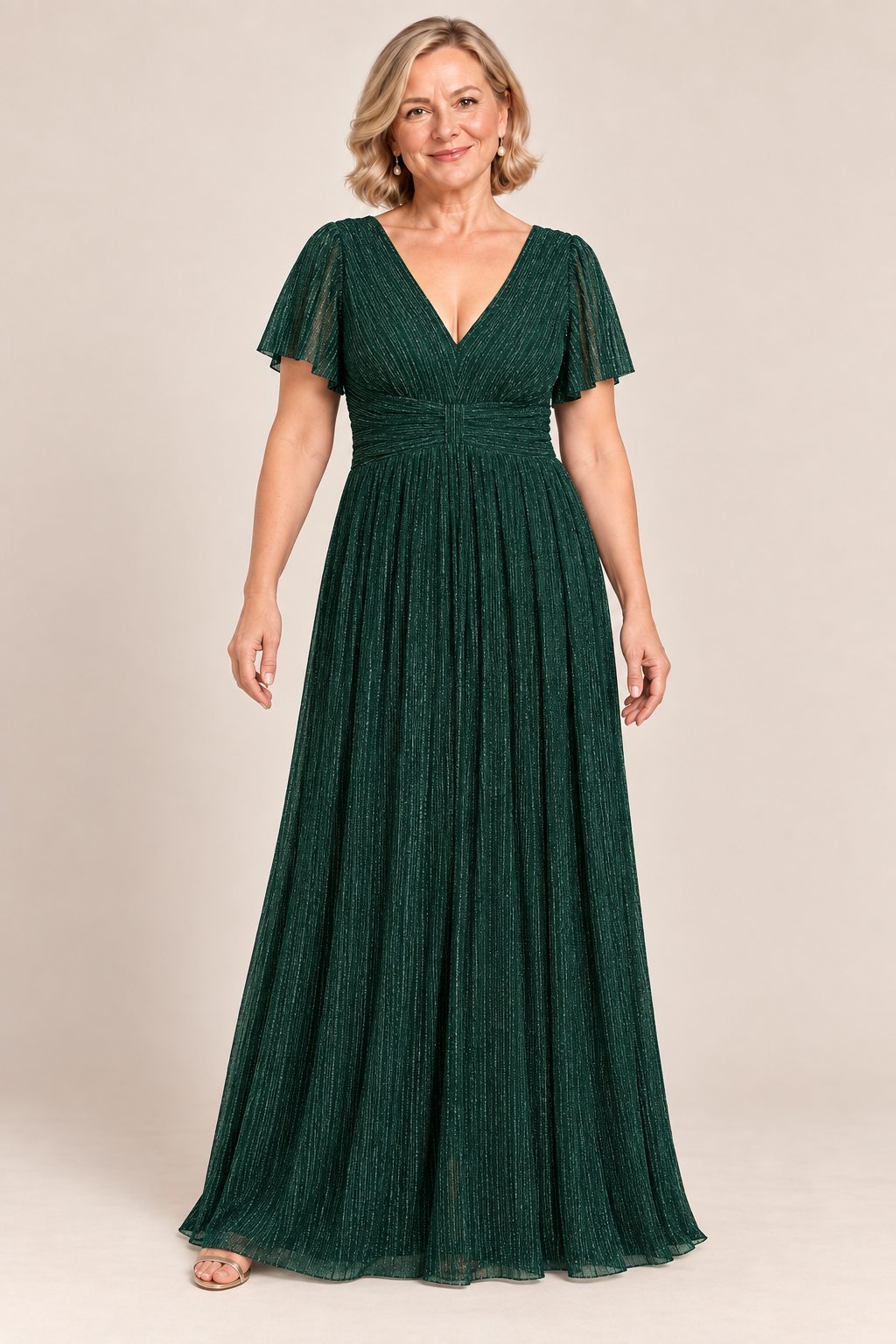 Verity Dark Green V-Neck Empire Waist Formal Gown by Dressology