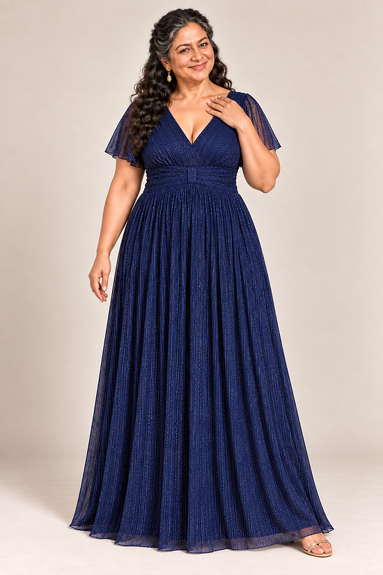 Verity Navy gown by Dressology, plus front