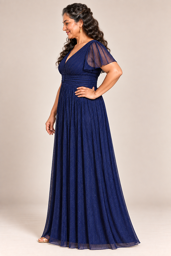 Verity Navy gown by Dressology, plus side