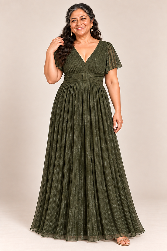 Verity Olive gown by Dressology, plus front
