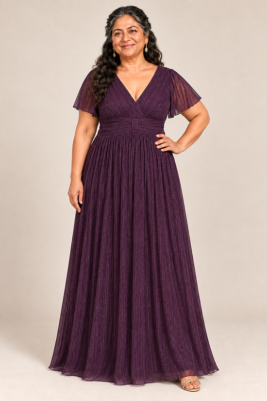 Verity Purple gown by Dressology, plus front