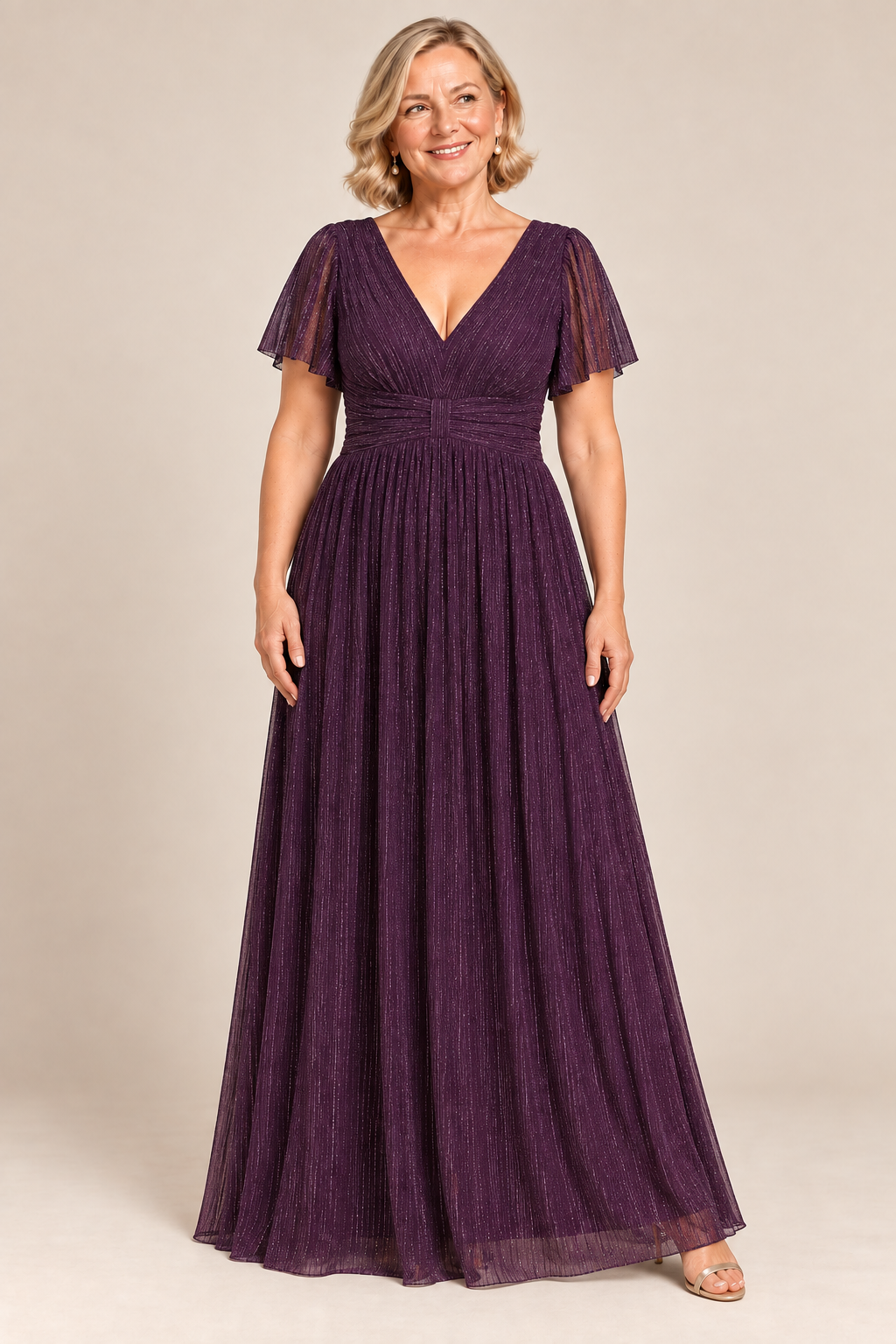 Verity Purple V-Neck Empire Waist Formal Gown by Dressology
