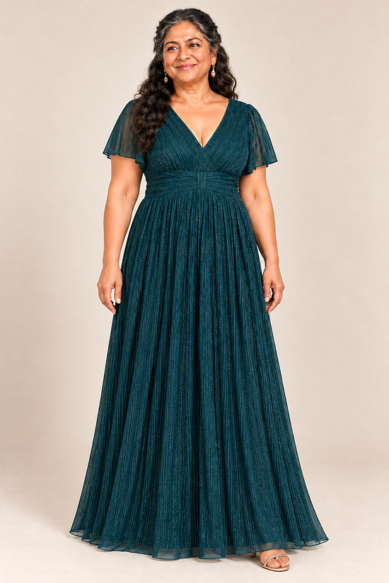 Verity Teal gown by Dressology, plus front