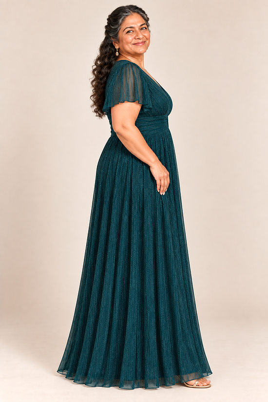 Verity Teal gown by Dressology, plus side