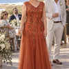 Sylvie Burnt Orange embroidered gown by Dressology, candid