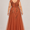 Sylvie Burnt Orange embroidered gown by Dressology, plus back
