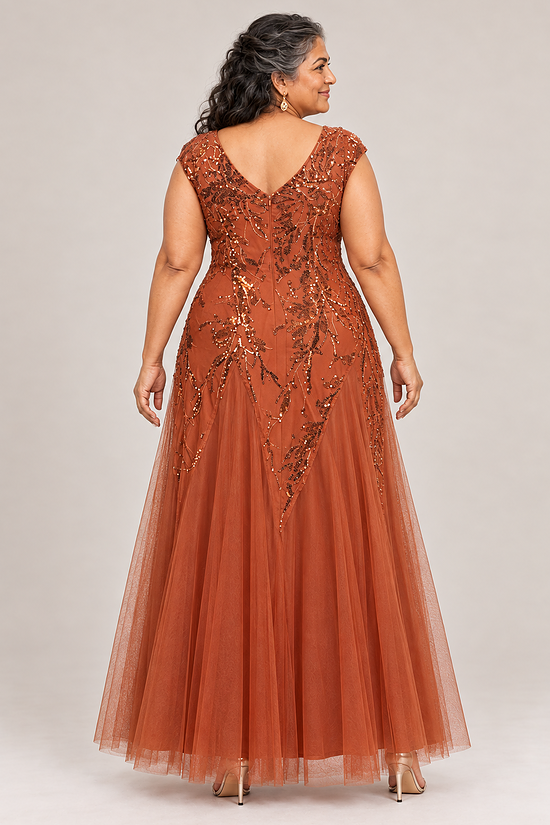 Sylvie Burnt Orange embroidered gown by Dressology, plus back