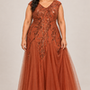 Sylvie Burnt Orange embroidered gown by Dressology, plus front