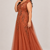 Sylvie Burnt Orange embroidered gown by Dressology, plus side