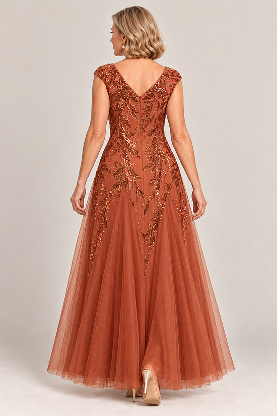 Sylvie Burnt Orange embroidered gown by Dressology, regular back