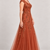 Sylvie Burnt Orange embroidered gown by Dressology, regular side