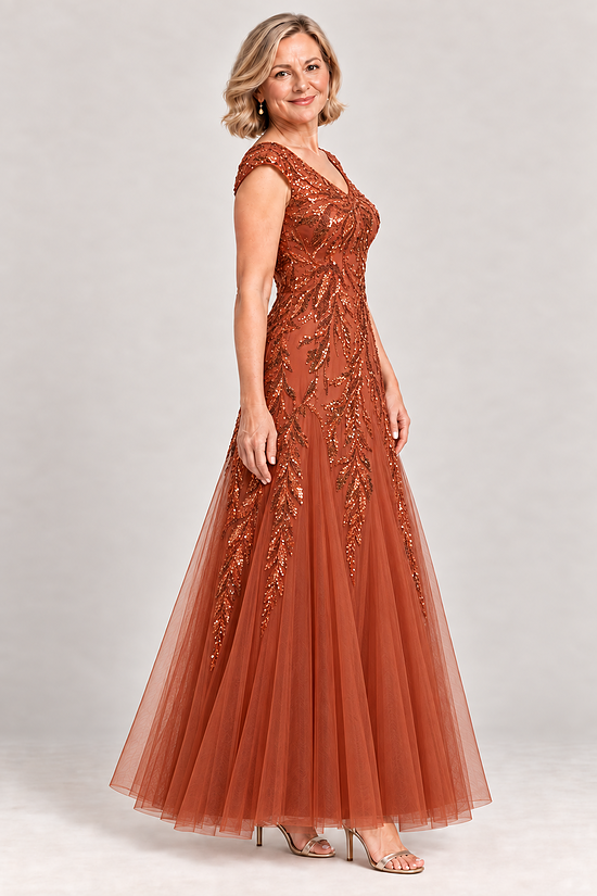 Sylvie Burnt Orange embroidered gown by Dressology, regular side
