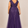 Sylvie glitter embroidered Dark Purple gown by Dressology — plus back view