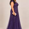 Sylvie glitter embroidered Dark Purple gown by Dressology — plus side view