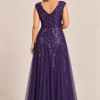 Sylvie glitter embroidered Dark Purple gown by Dressology — regular back view