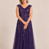 Sylvie glitter embroidered Dark Purple gown by Dressology — regular front view