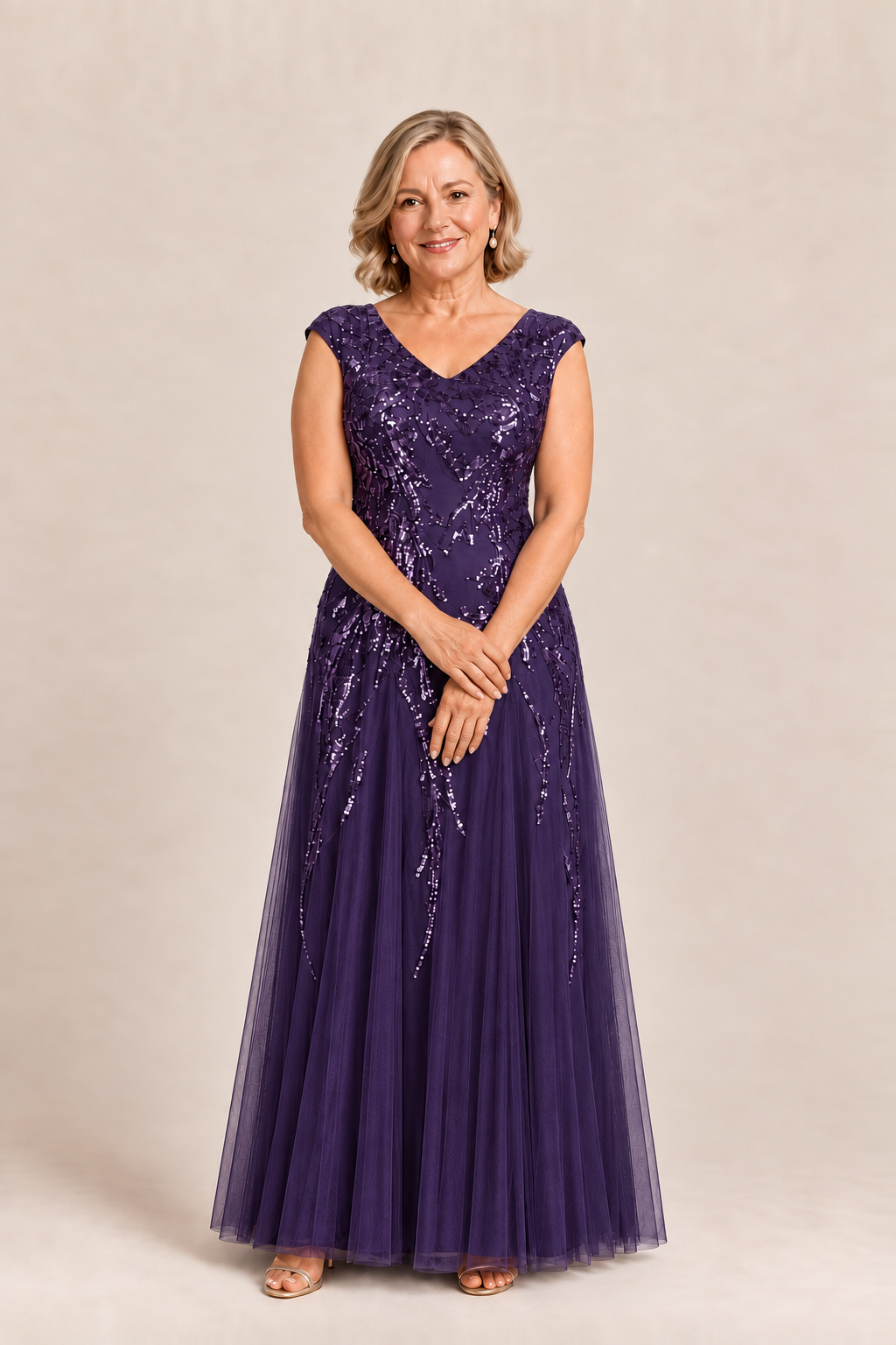 Sylvie glitter embroidered Dark Purple gown by Dressology — regular front view