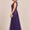 Sylvie glitter embroidered Dark Purple gown by Dressology — regular side view