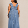 Sylvie glitter embroidered Dusty Blue gown by Dressology — plus back view