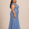 Sylvie glitter embroidered Dusty Blue gown by Dressology — plus side view