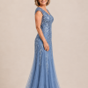 Sylvie glitter embroidered Dusty Blue gown by Dressology — regular side view