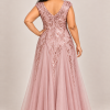 Sylvie glitter embroidered Dusty Rose gown by Dressology — plus back view