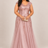 Sylvie glitter embroidered Dusty Rose gown by Dressology — plus front view