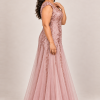 Sylvie glitter embroidered Dusty Rose gown by Dressology — plus side view