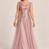 Sylvie glitter embroidered Dusty Rose gown by Dressology — regular front view