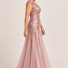 Sylvie glitter embroidered Dusty Rose gown by Dressology — regular side view