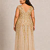 Champagne-gold Sylvie gown by Dressology on a plus-size model, back view