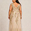 Champagne-gold Sylvie gown by Dressology on a plus-size model, back view