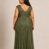 Sylvie glitter embroidered Olive gown by Dressology — plus back view