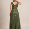 Sylvie glitter embroidered Olive gown by Dressology — regular back view