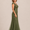 Sylvie glitter embroidered Olive gown by Dressology — regular side view