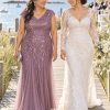 Mother with her adult child at a wedding, wearing the Sylvie Purple Orchid gown by Dressology