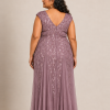 Sylvie glitter embroidered Purple Orchid gown by Dressology — plus back view