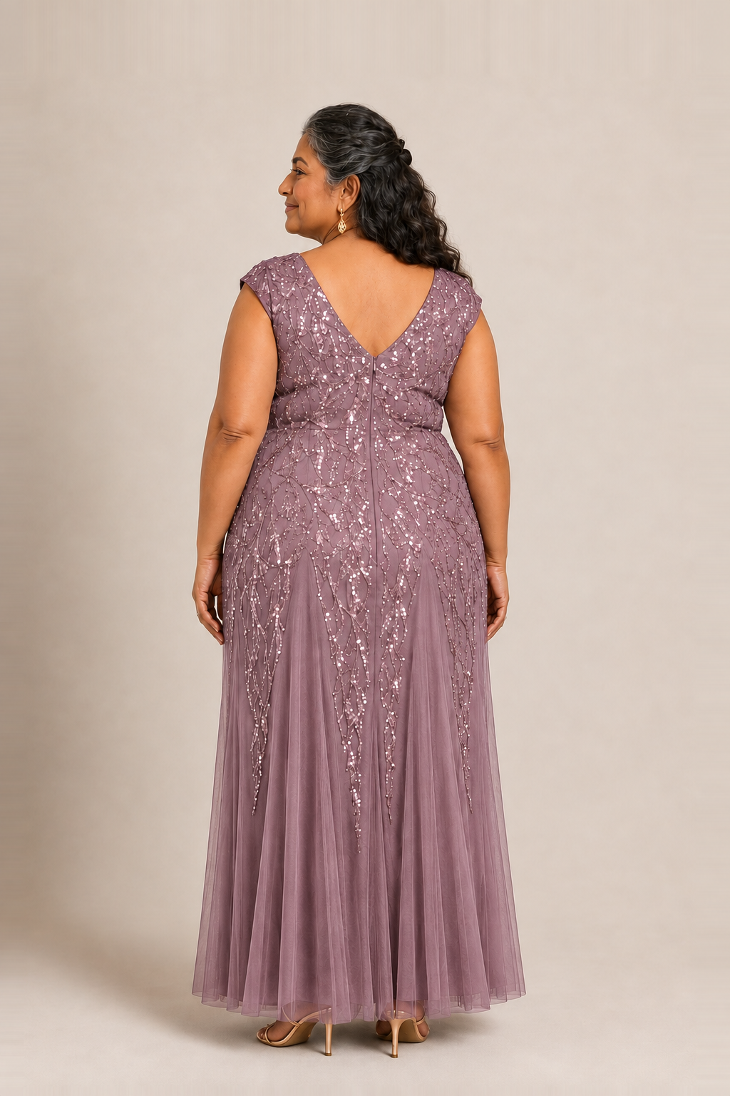 Sylvie glitter embroidered Purple Orchid gown by Dressology — plus back view