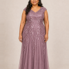 Sylvie glitter embroidered Purple Orchid gown by Dressology — plus front view