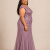 Sylvie glitter embroidered Purple Orchid gown by Dressology — plus side view