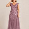 Sylvie glitter embroidered Purple Orchid gown by Dressology — regular front view