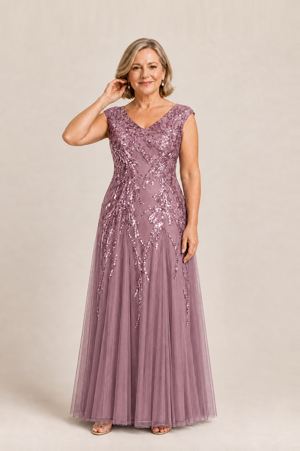 Sylvie glitter embroidered Purple Orchid gown by Dressology — regular front view