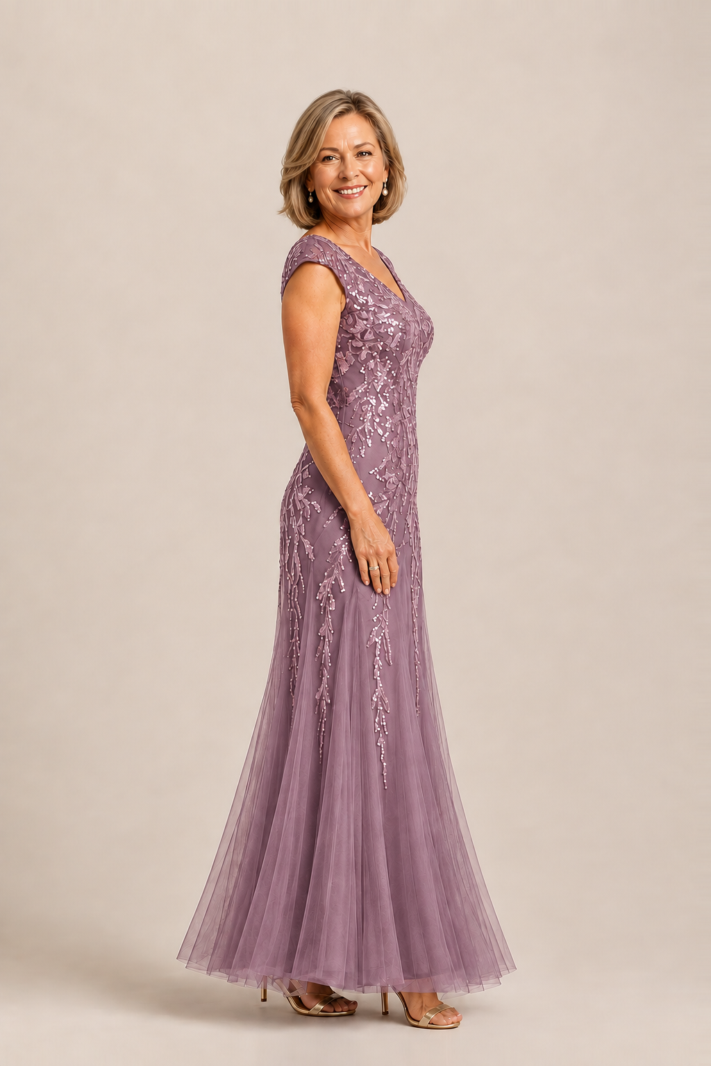 Sylvie glitter embroidered Purple Orchid gown by Dressology — regular side view