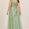 Sylvie Sage Green embroidered gown by Dressology, plus back
