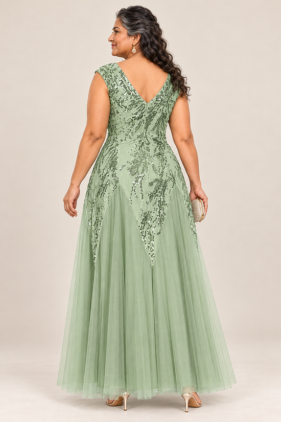 Sylvie Sage Green embroidered gown by Dressology, plus back